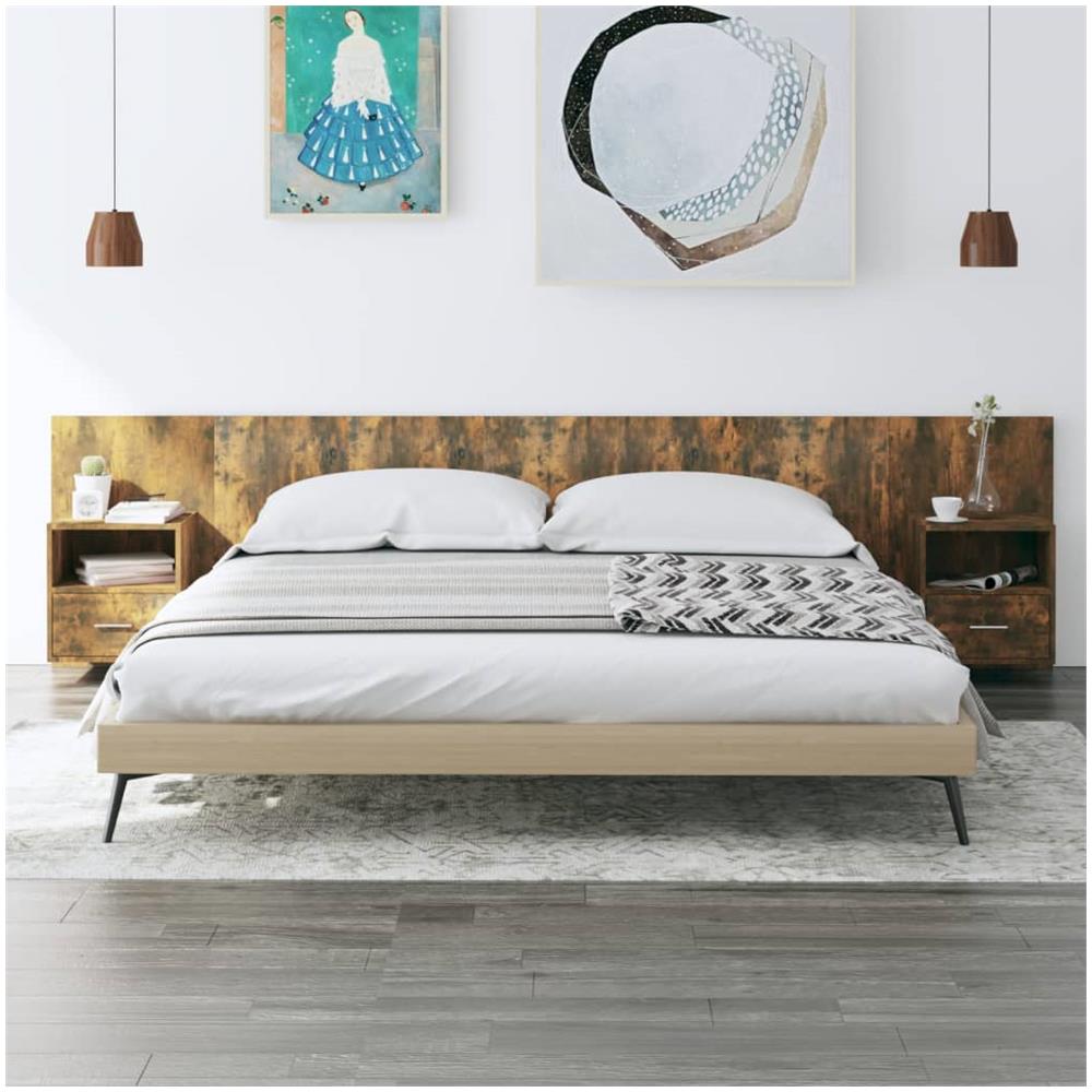 Testiera Letto Con Comodini Rovere Fumo In Legno Multistrato - Foto 1