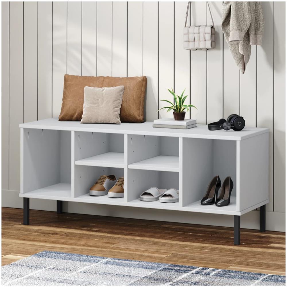 Scarpiera Gambe Metallo Bianco 106x35x45cm Legno Massello Oslo - Foto 1