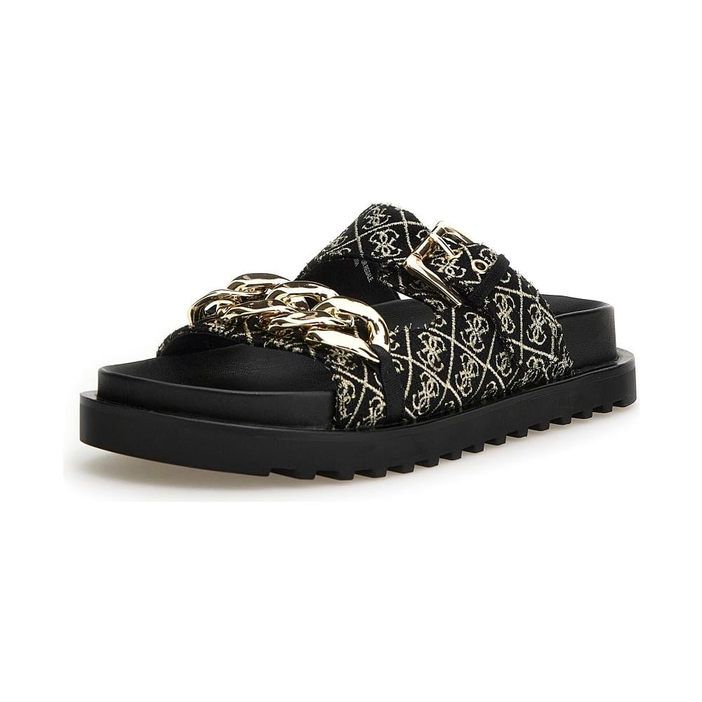 Fl6fatfal03 Ciabatte Sandali Fibbia Nero Pelle Logato Oro Nero 39 - Foto 1