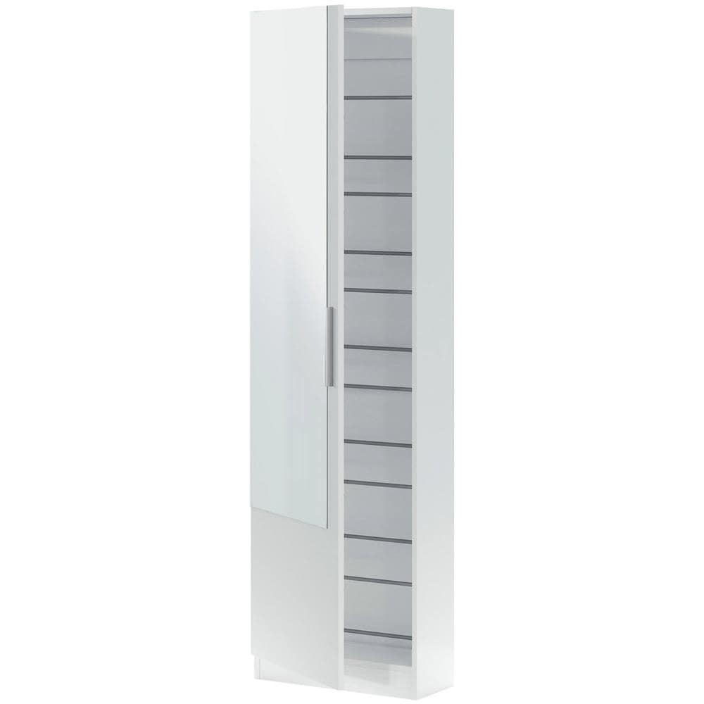 Scarpiera Eugene, Armadio Portascarpe Alta A 1 Anta, Mobile Portascarpe Moderno, Armadio Da Ingresso Con Specchio, 50x22h180 Cm, Bianco - Foto 2