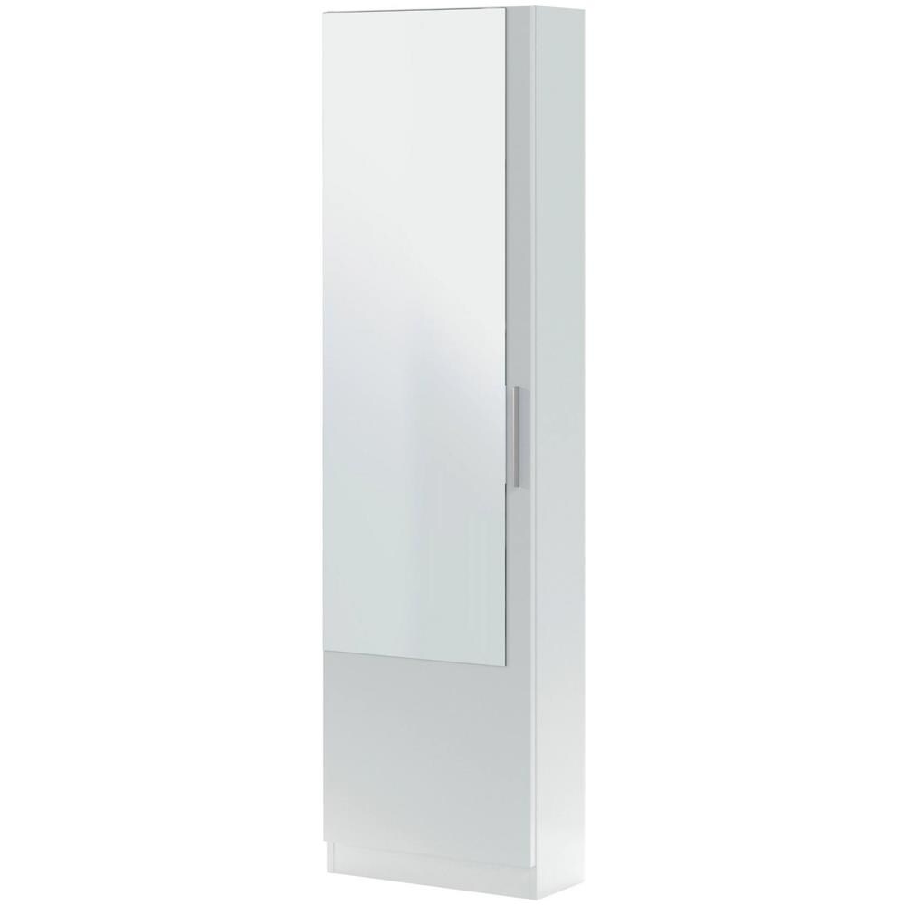 Scarpiera Eugene, Armadio Portascarpe Alta A 1 Anta, Mobile Portascarpe Moderno, Armadio Da Ingresso Con Specchio, 50x22h180 Cm, Bianco - Foto 4