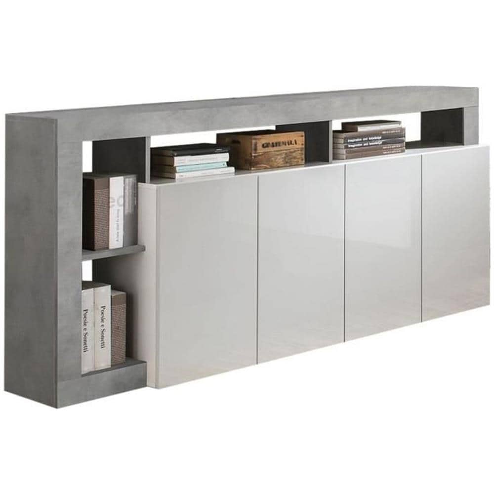 Credenza Maestro Effetto Cemento E Laccata Bianca Lucida 4 Ante - 184 X 42 X Altezza 93 Cm - Foto 1