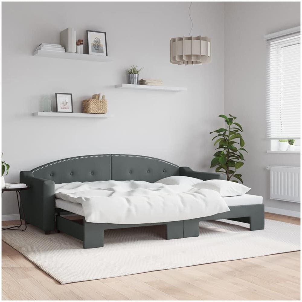 Divano Letto Con Letto Estraibile Grigio Scuro 80x200 Tessuto - Foto 1