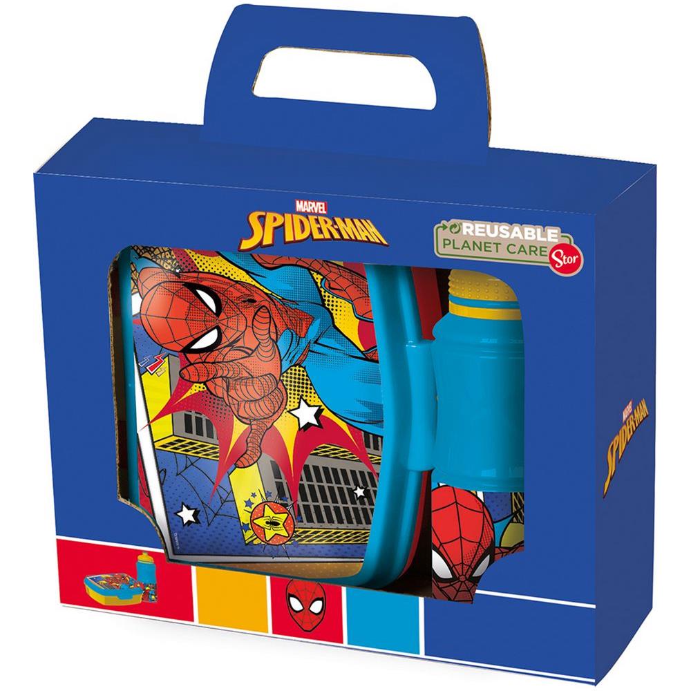 Set Borraccia Da 380 Ml E Sandwich Box Blu Per Bambini In Plastica Spiderman Con Banda Antiscivolo E Chiusura Di Sicurezza - Foto 2