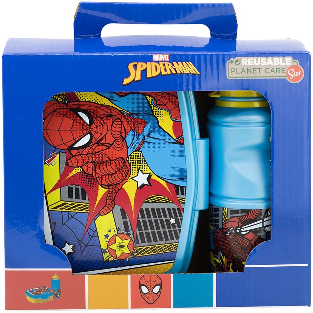 Set Borraccia Da 380 Ml E Sandwich Box Blu Per Bambini In Plastica Spiderman Con Banda Antiscivolo E Chiusura Di Sicurezza - Foto 3