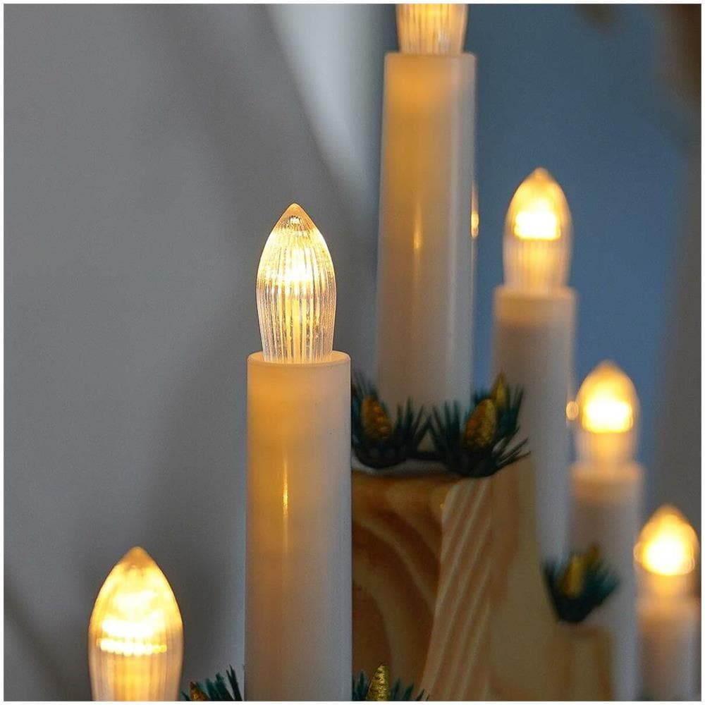 Candelabro Avvento Natalizio Elettrico Led 7 Candele di Natale Colore Legno - Foto 2