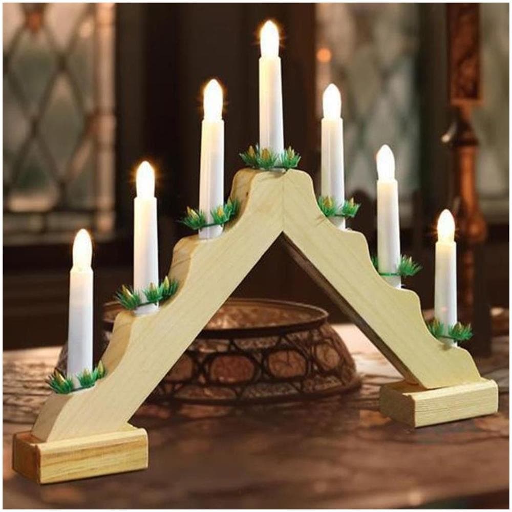 Candelabro Avvento Natalizio Elettrico Led 7 Candele di Natale Colore Legno - Foto 1