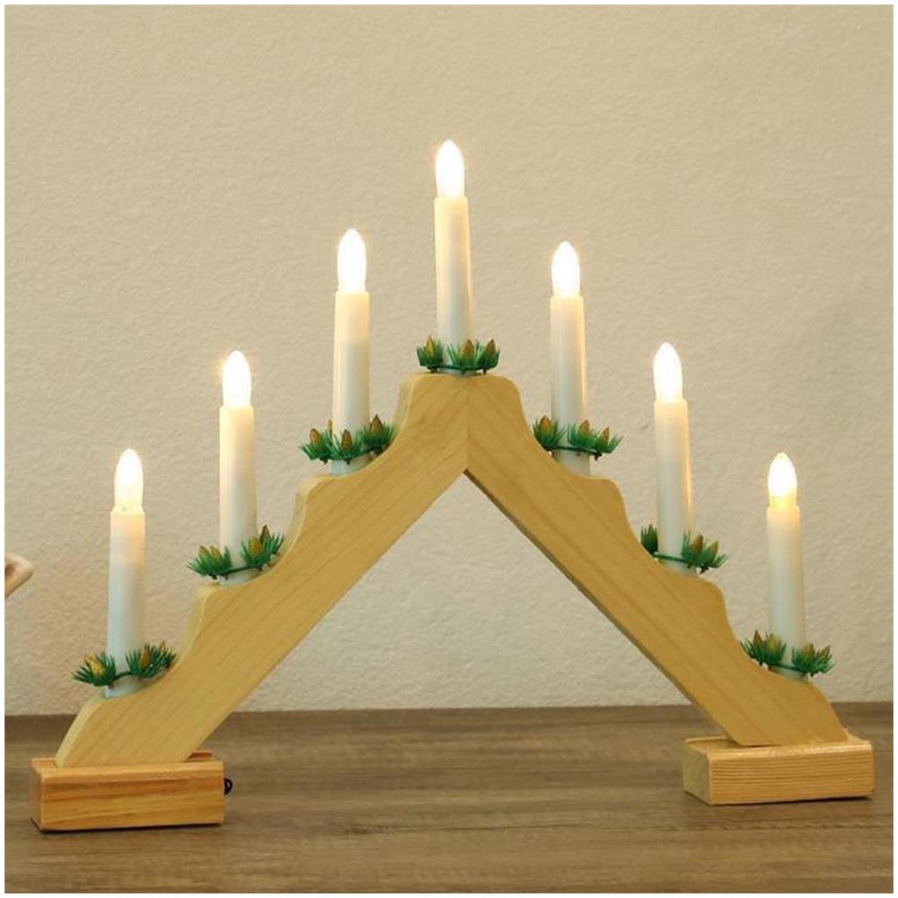 Candelabro Avvento Natalizio Elettrico Led 7 Candele di Natale Colore Legno - Foto 4