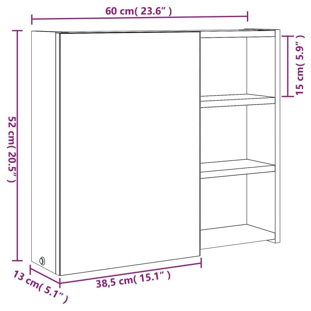 Armadietto Bagno con Specchio e LED Bianco 60x13x52 cm - Foto 10