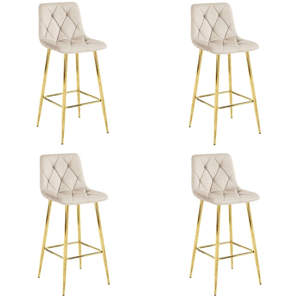 Sgabello da bar KODA STOOL in velluto beige con gambe dorate per cucina x4 - Foto 1