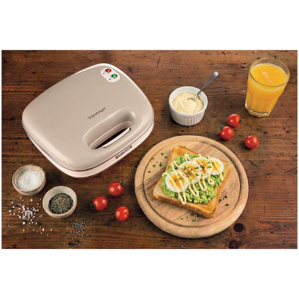 Linea Vintage 1963 Sandwich Maker Vintage, Piastra elettrica per toast, Sandwich e panini, 750W, Piastre fisse grill, Rivestimento antiaderente, Posizione e riponimento verticale, Beige - Foto 21