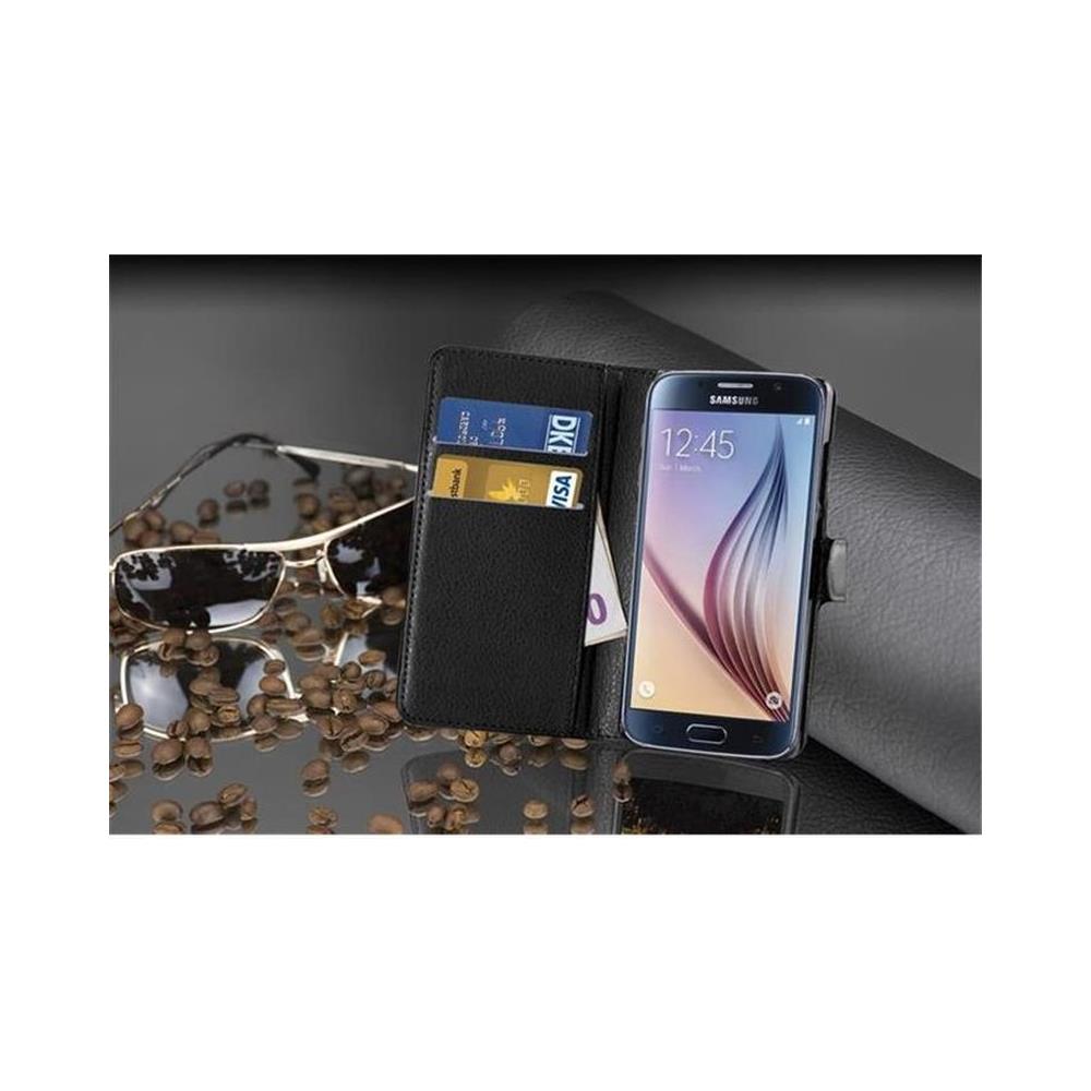 Custodia Compatibile Con Samsung Galaxy S6 In Nero Carbone - Coperchio Protettiva Con Chiusura Magnetica, Funzione Stand E Tasca Per Le Carte - Foto 2