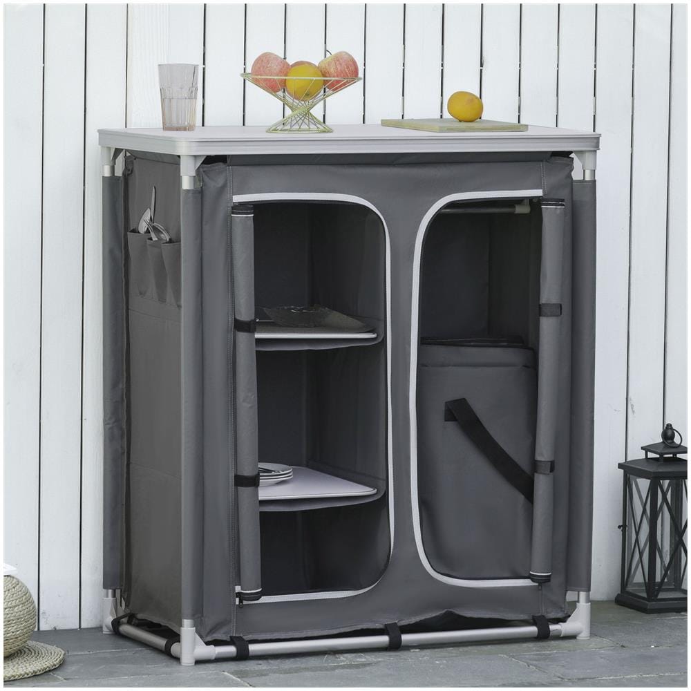 Cucina Da Campeggio In Alluminio Con Doppio Armadietto, 3 Mensole E Sacca Di Trasporto - Foto 2