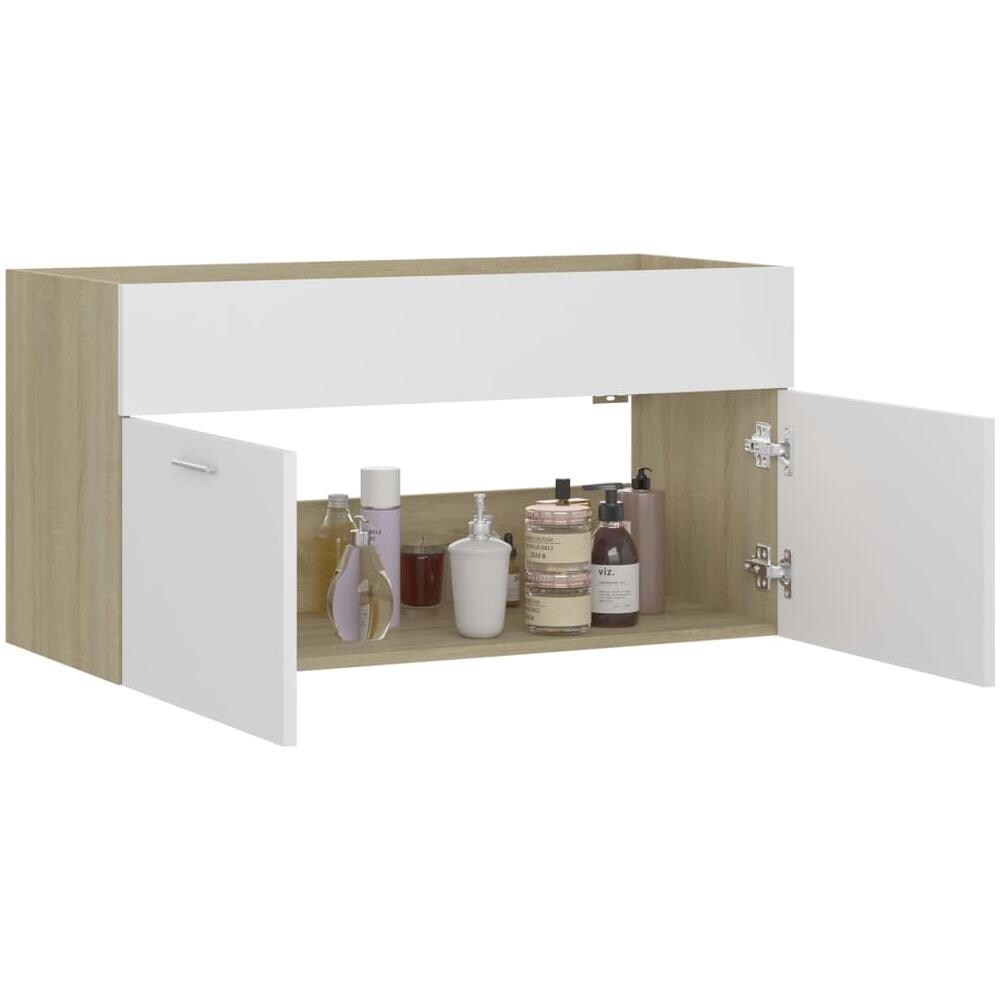 Mobile Sottolavabo Bianco Rovere Sonoma 90x38,5x46 Multistrato - Foto 7