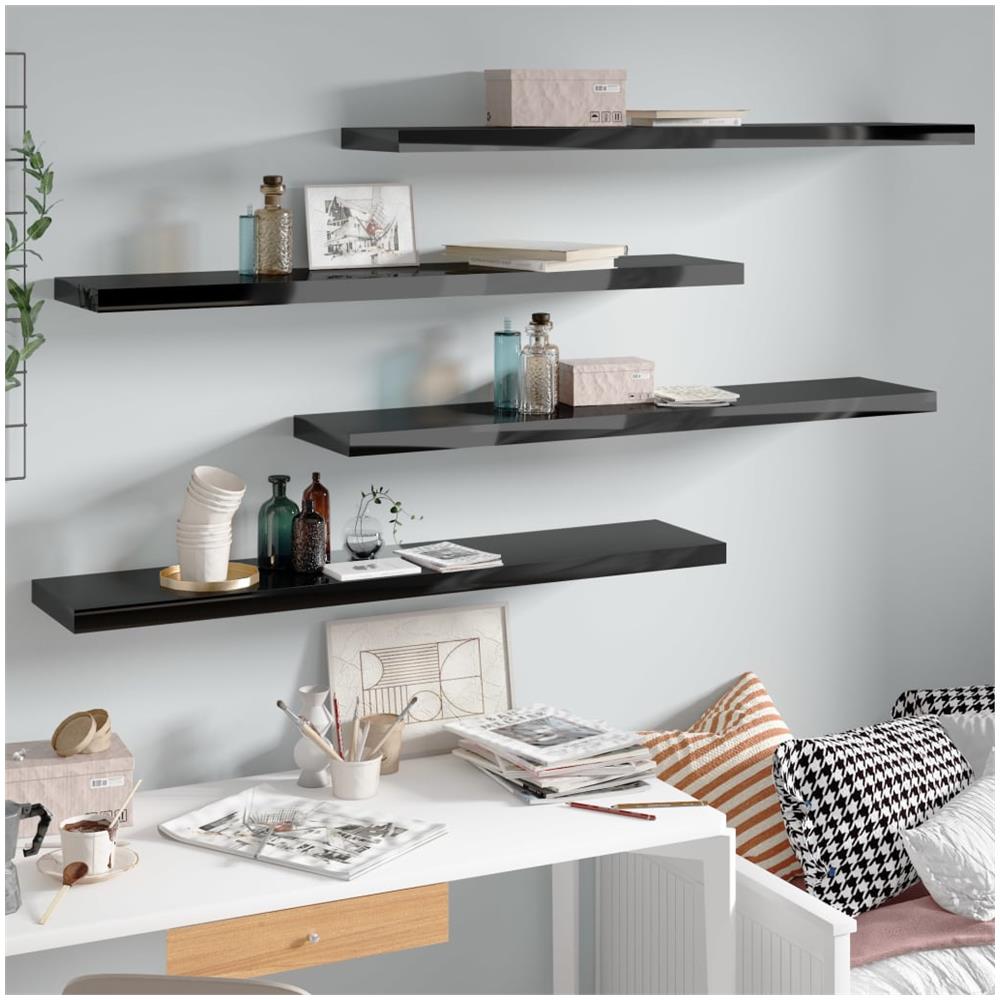 Scaffali A Parete 4 Pz Nero Lucido 120x23,5x3,8 Cm In Mdf - Foto 1
