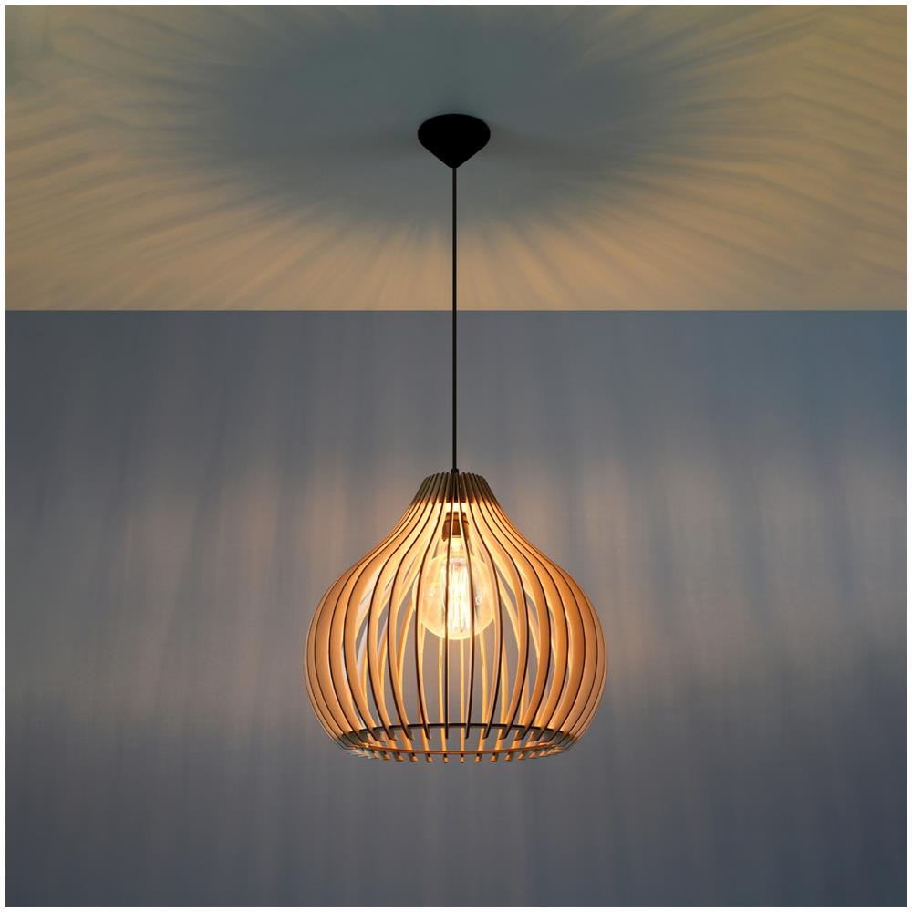 Lampada A Sospensione In Filo Di Legno Naturale E27 - Foto 10