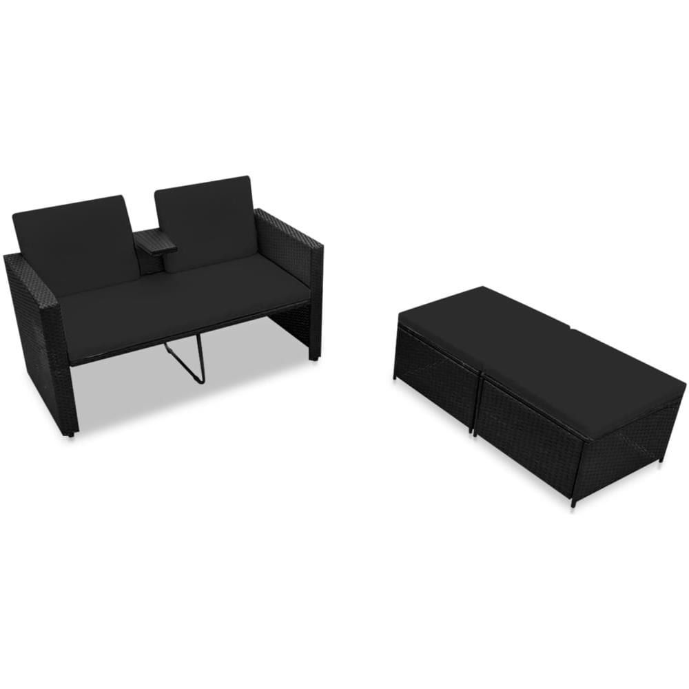 Set Divani da Giardino 3 pz con Cuscini in Polyrattan Nero - Foto 2