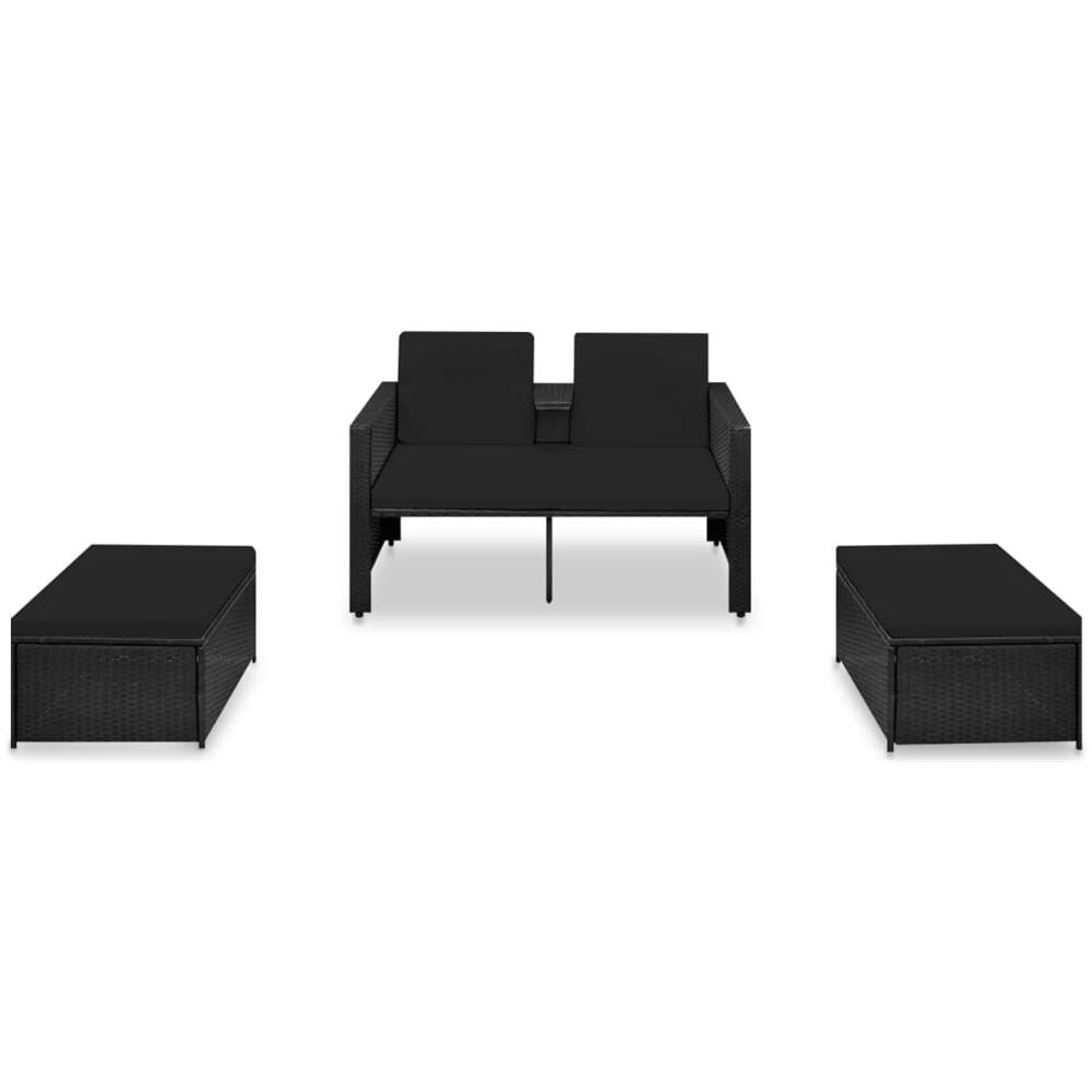 Set Divani da Giardino 3 pz con Cuscini in Polyrattan Nero - Foto 1