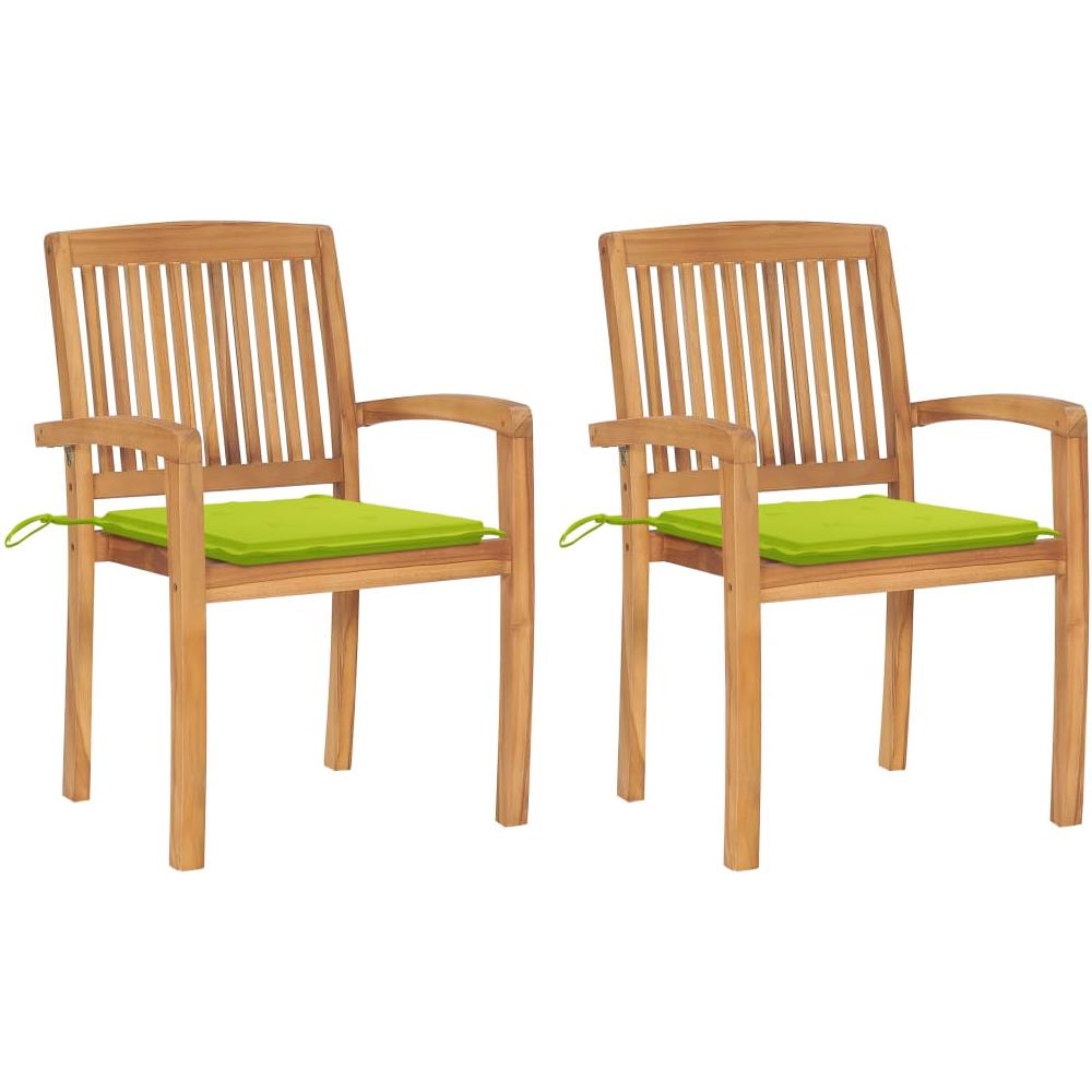 Sedie da Giardino 2 pz Cuscini Verde Brillante in Legno di Teak - Foto 1