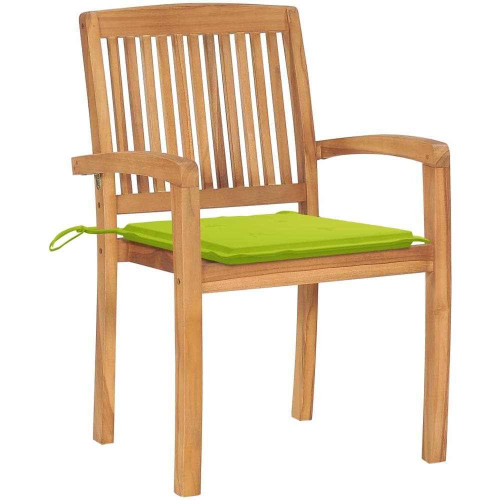 Sedie da Giardino 2 pz Cuscini Verde Brillante in Legno di Teak - Foto 3
