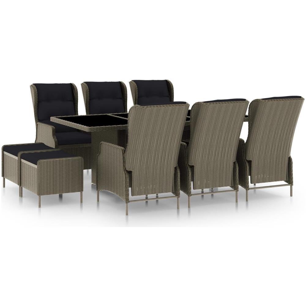 Set da Pranzo da Giardino 9 pz con Cuscini in Polyrattan Marrone - Foto 1