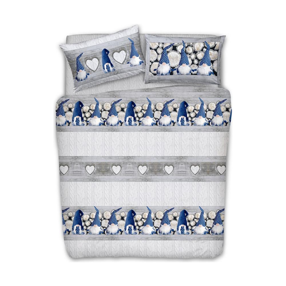 Copripiumino Sacco Piumone Pensieri Delicati 100% Cotone Disegno Gnomi Matrimoniale Blu - Foto 1