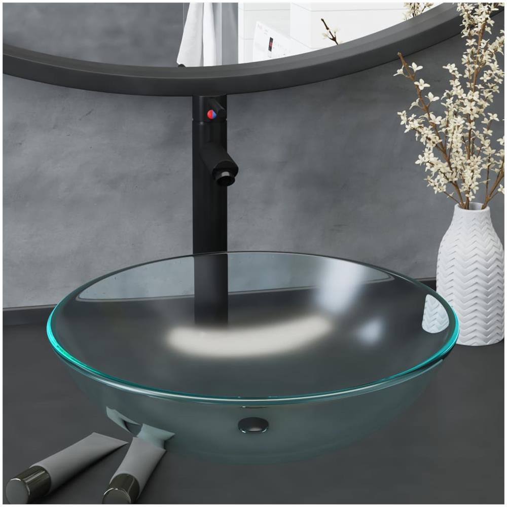 Lavandino con Rubinetto e Piletta in Vetro Temperato Satinato - Foto 1