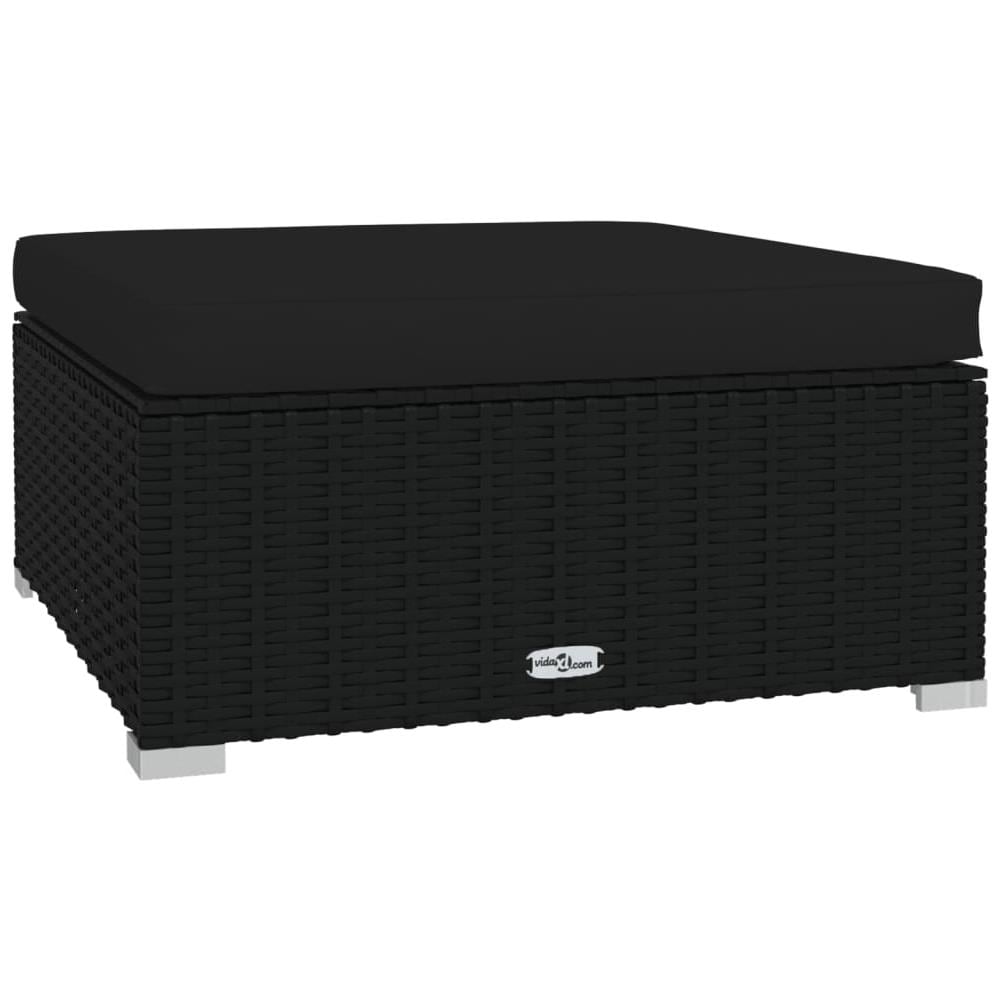 Poggiapiedi Da Giardino Con Cuscino Nero 70x70x30 Cm Polyrattan - Foto 2