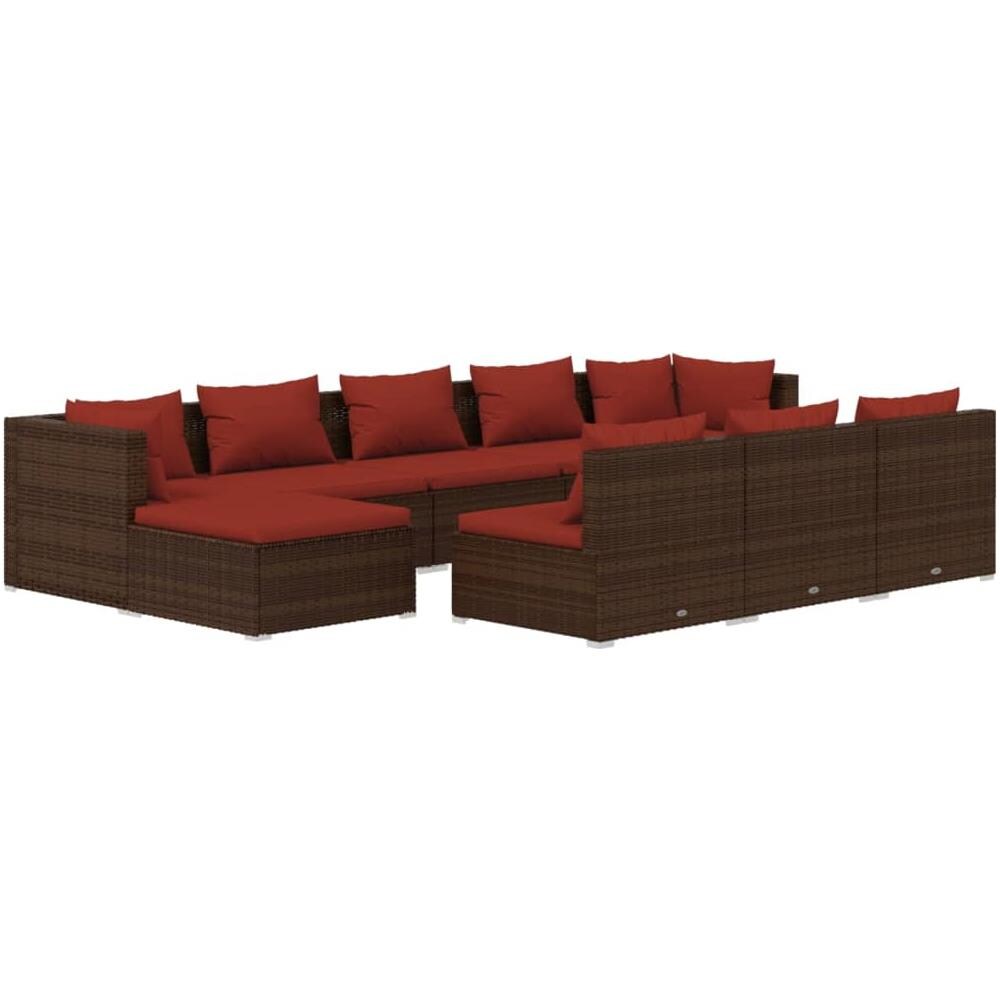 Set Divani Da Giardino 10 Pz Con Cuscini In Polyrattan Marrone - Foto 1