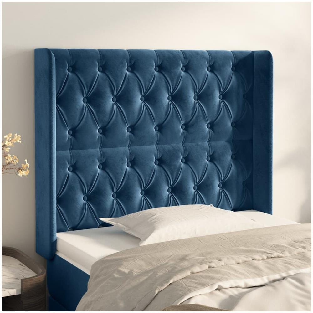 Testiera Ad Orecchio Blu Scuro 103x16x118/128 Cm In Velluto - Foto 1