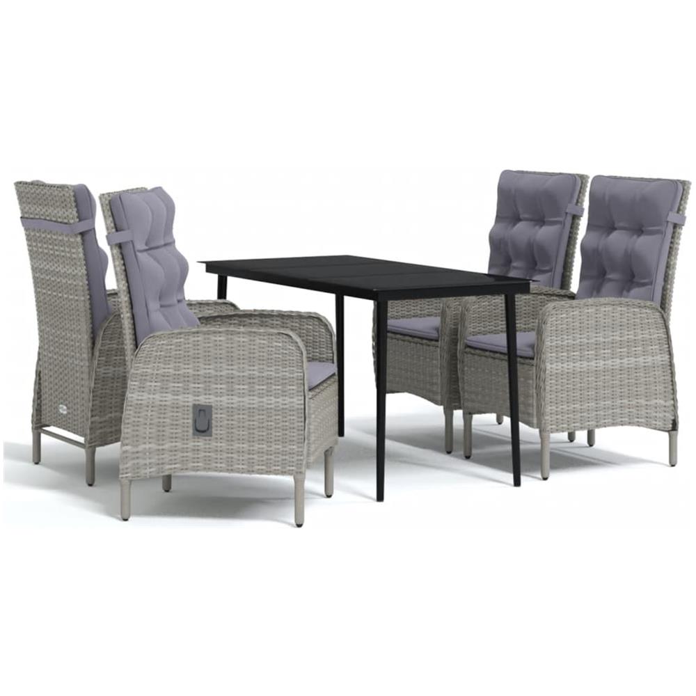 Set Da Pranzo Per Giardino 5 Pz Con Cuscini Grigio E Nero - Foto 2