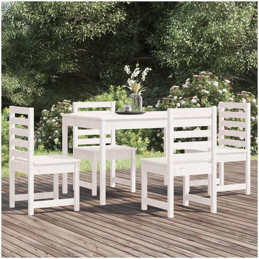 Set Da Pranzo Per Giardino 5pz Bianco In Legno Massello Di Pino - Foto 1