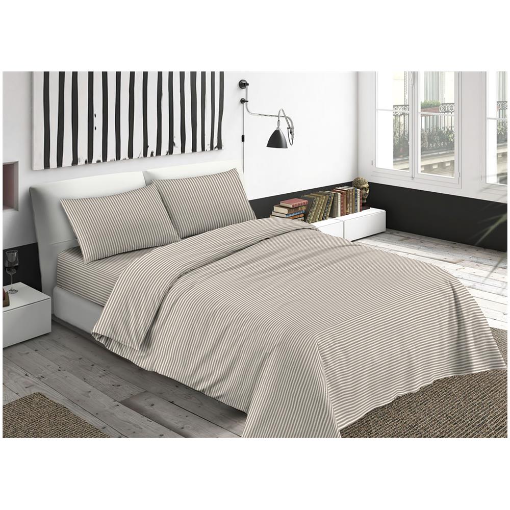 Completo Lenzuola Letto Camera In 100% Cotone Made Italy Vari Disegni Rp 1 Piazza Bastoncino Beige - Foto 1