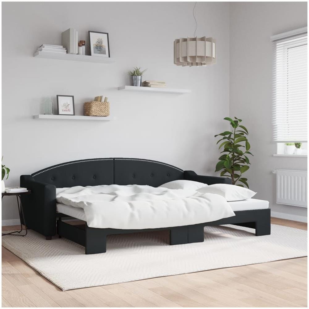 Divano Letto Con Letto Estraibile Nero 80x200 Tessuto - Foto 1