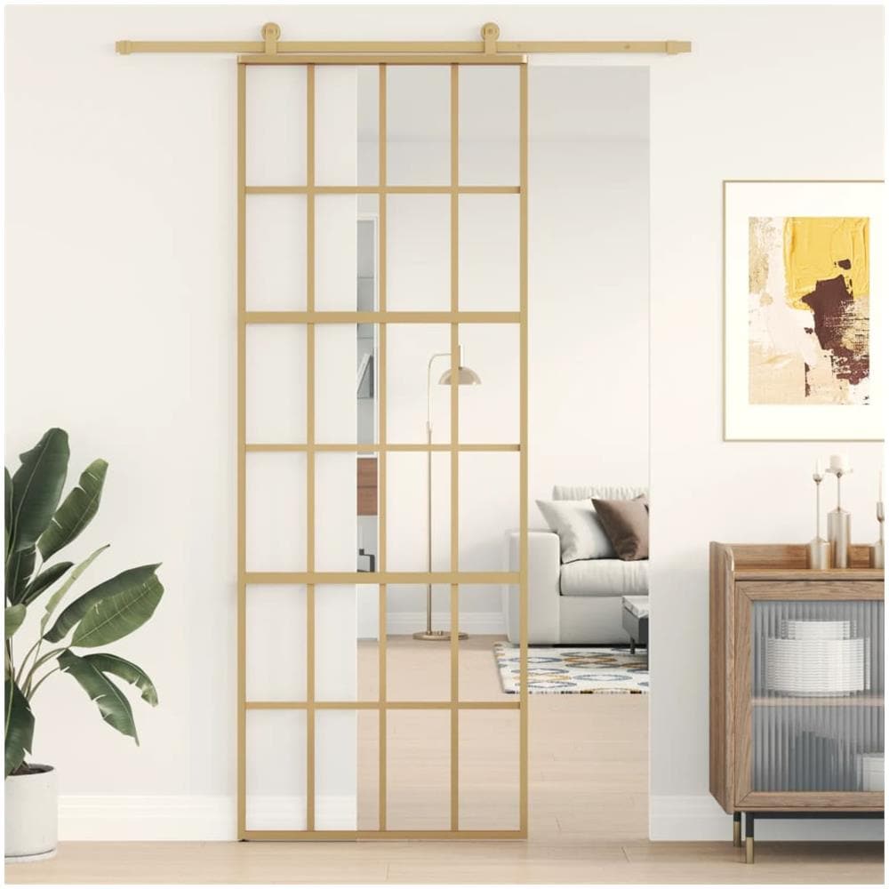 Porta Scorrevole Dorata 76x205 Vetro Trasparente Esg Alluminio - Foto 1