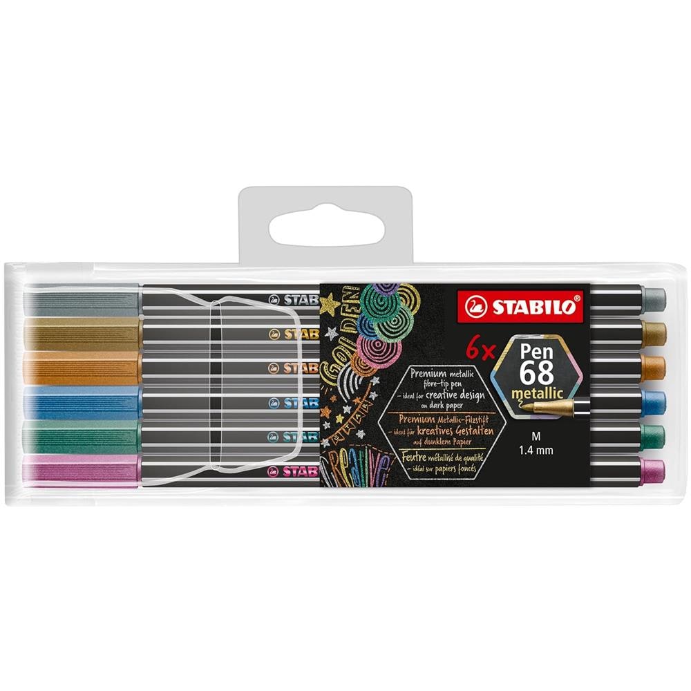 Pen 68 metallic - Pennarello Premium Metallizzato - Astuccio da 6 - Colori assortiti - Foto 1