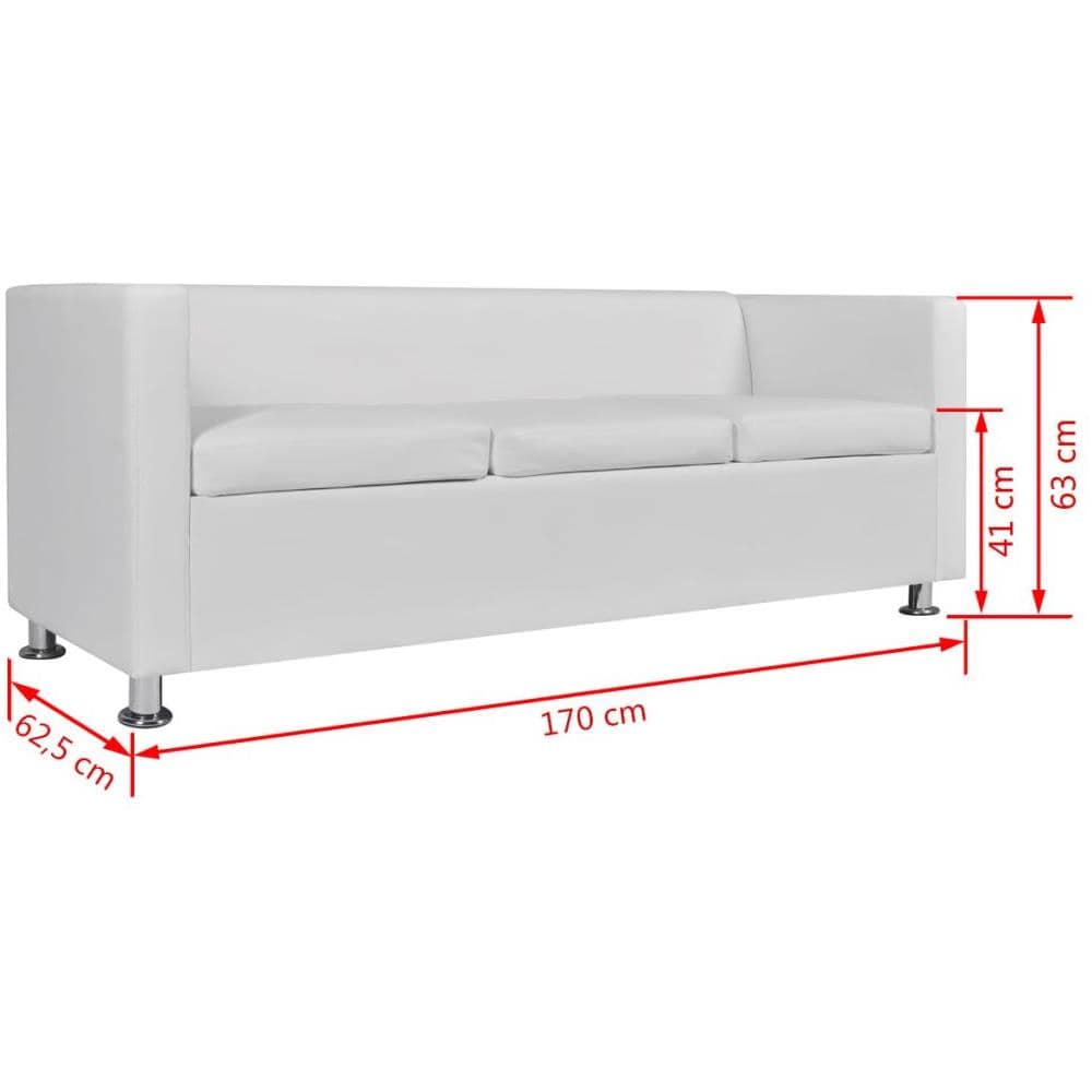 Divano a 3 Posti in Similpelle Bianca 170 x 62,5 x 63 cm - Foto 9