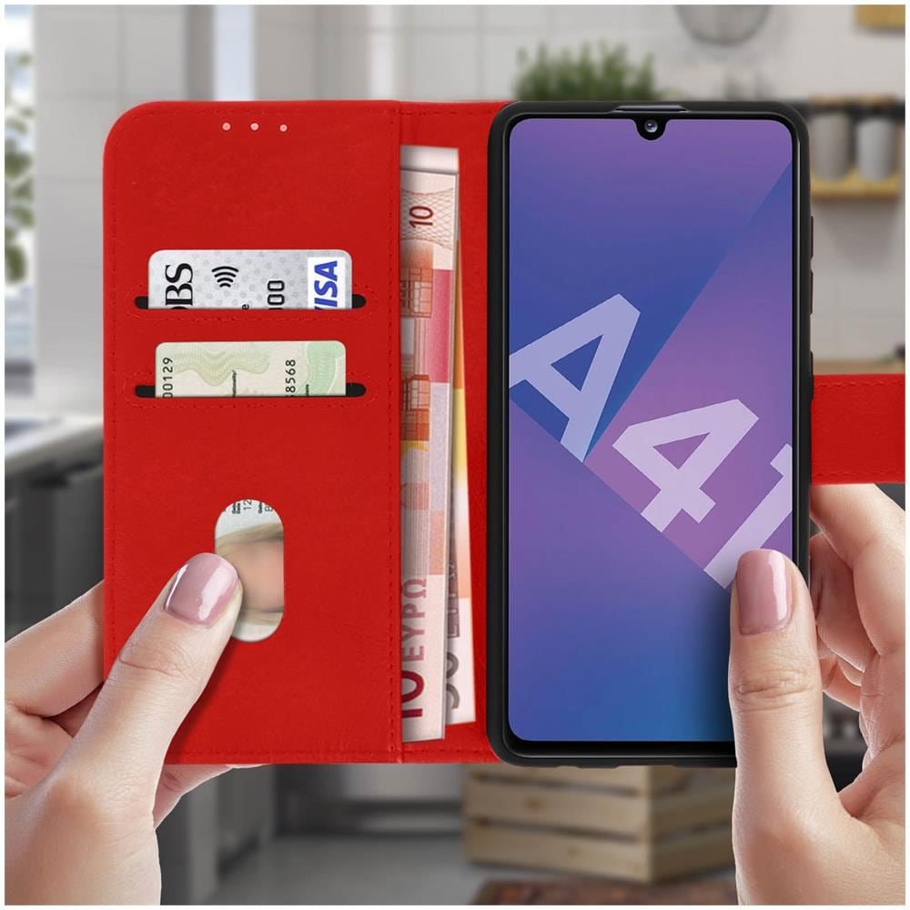 Custodia Samsung Galaxy A41 Portadocumenti Funzione Supporto Rosso - Foto 5
