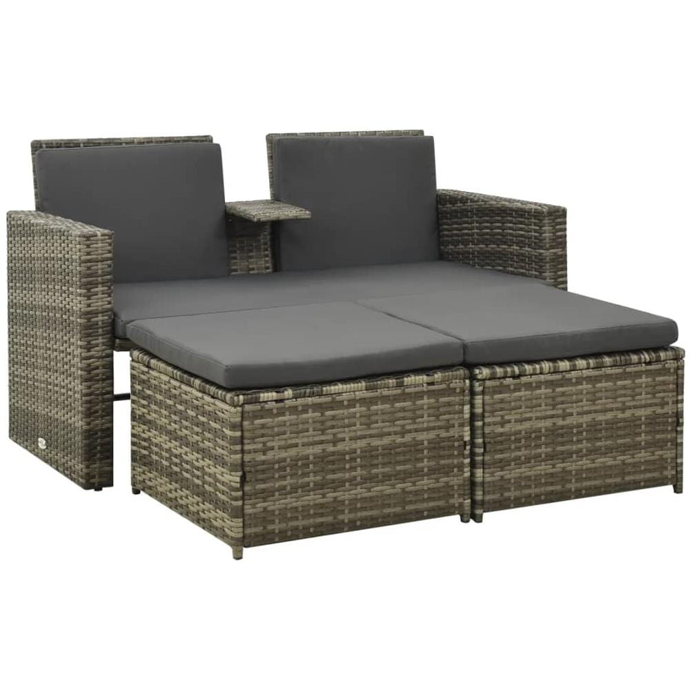 Set Divani da Giardino 3 pz con Cuscini in Polyrattan Grigio - Foto 1