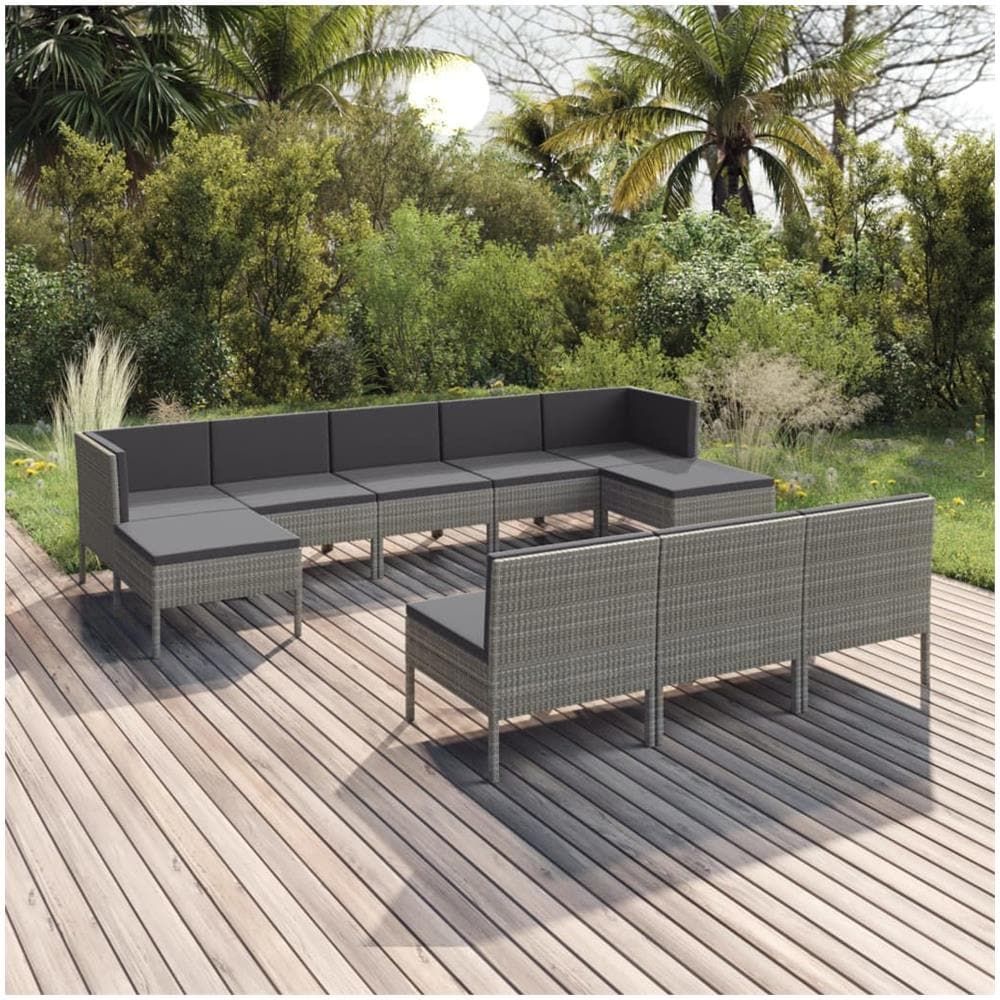 Set Divani Da Giardino 10 Pz Con Cuscini In Polyrattan Grigio - Foto 1
