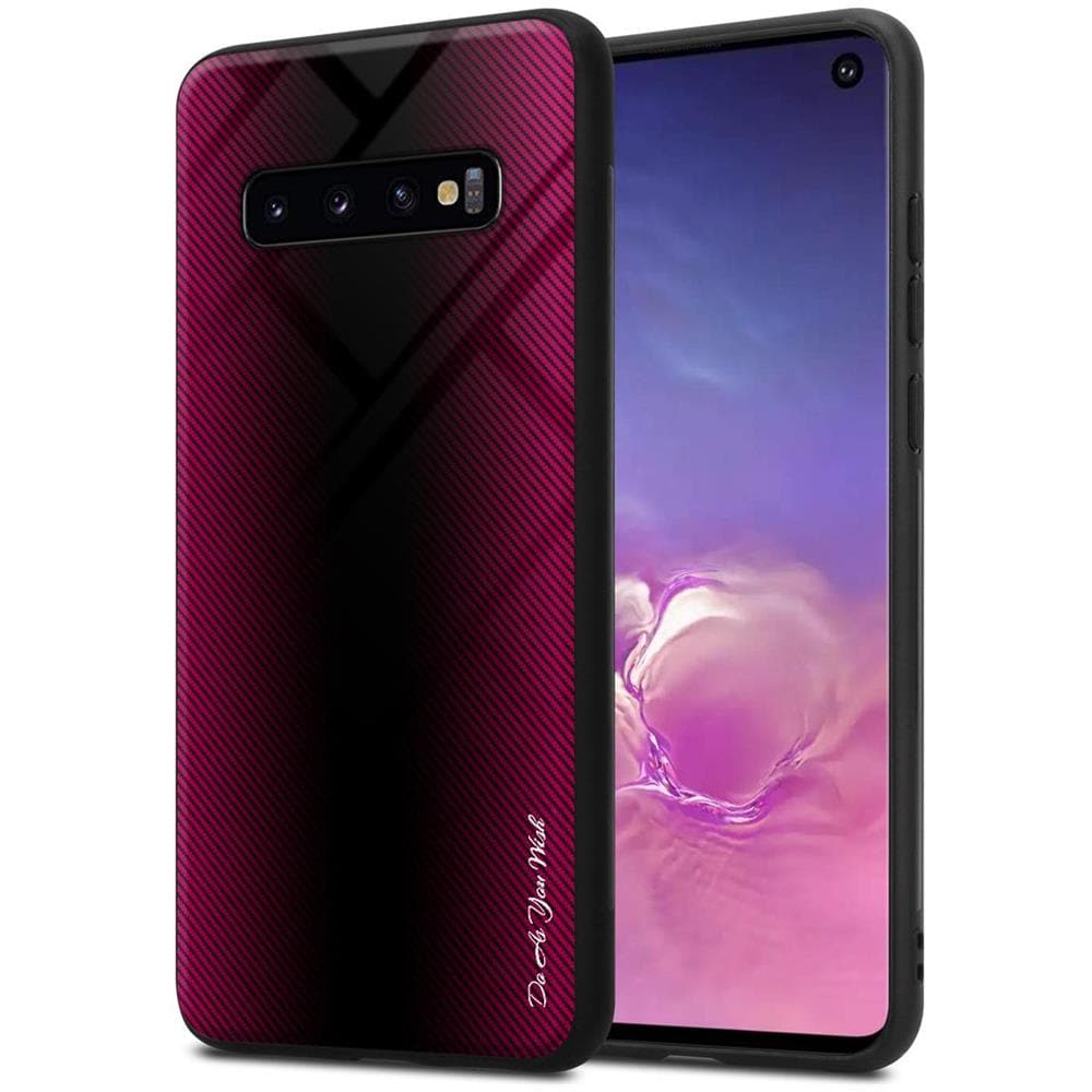 Custodia Compatibile Con Samsung Galaxy S10 4g - Ottica A Strisce In Cremisi Rosa - Coperchio Protettivo In Vetro Temperato E Silicone Tpu - Foto 1