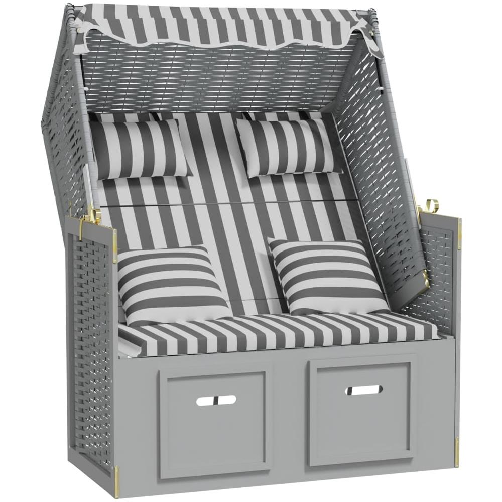 Strandkorb Cuscini Polyrattan E Legno Massello Grigio E Bianco - Foto 2