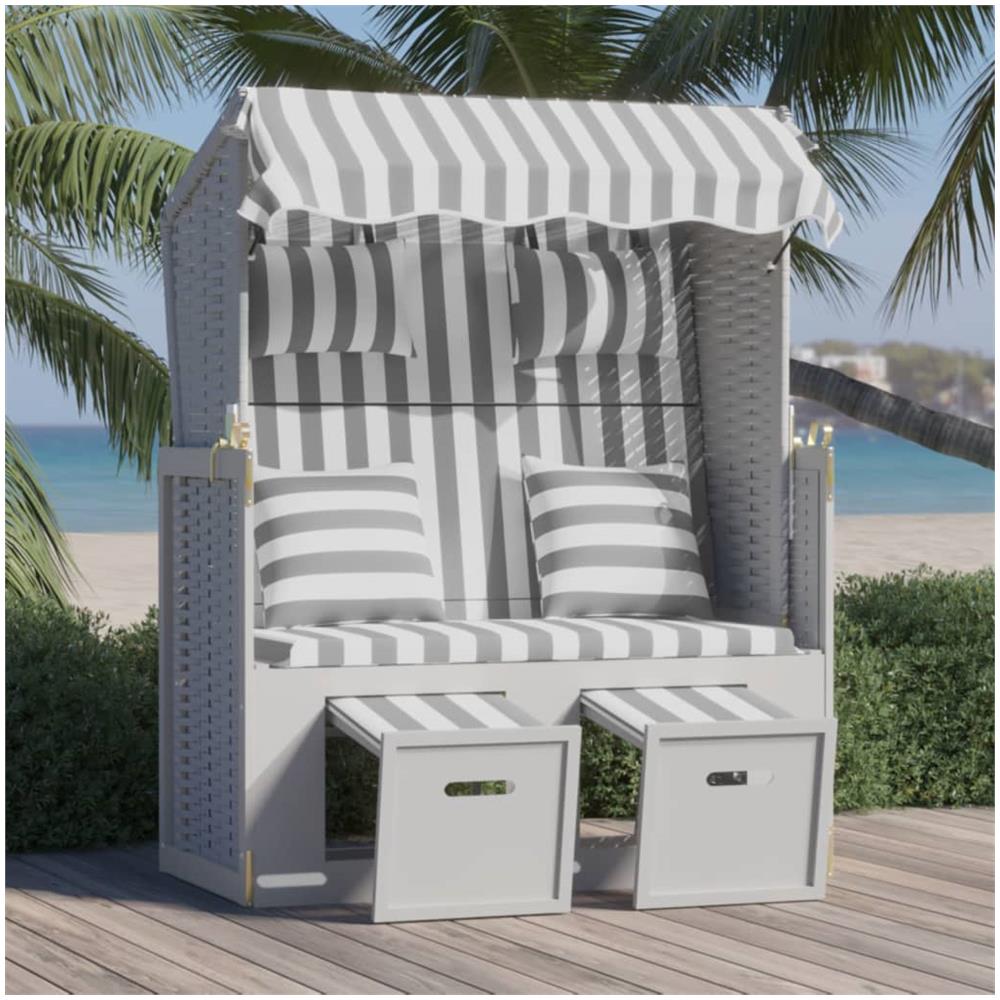 Strandkorb Cuscini Polyrattan E Legno Massello Grigio E Bianco - Foto 1
