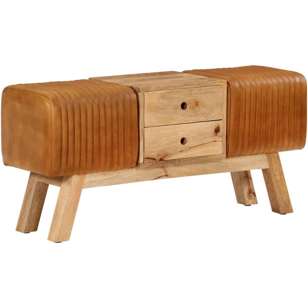 Panca Bok Marrone 107cm Vera Pelle Di Capra E Massello Di Mango - Foto 1