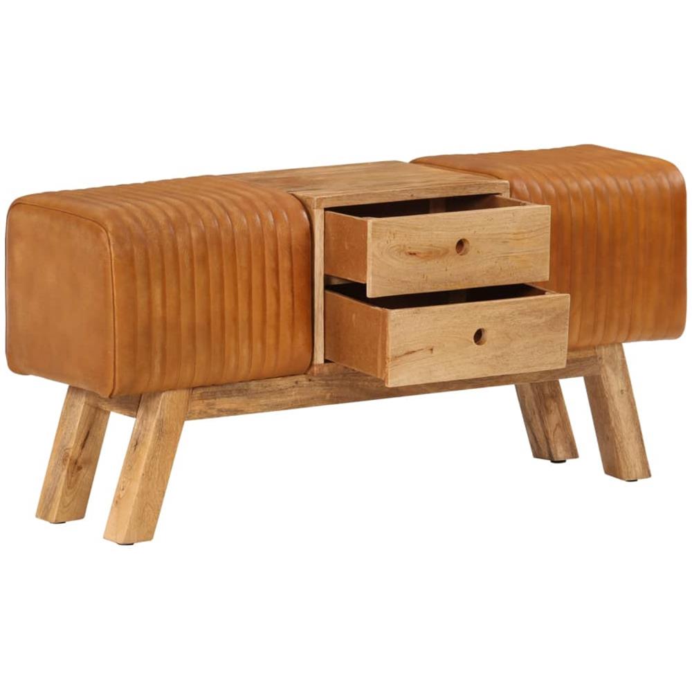 Panca Bok Marrone 107cm Vera Pelle Di Capra E Massello Di Mango - Foto 2