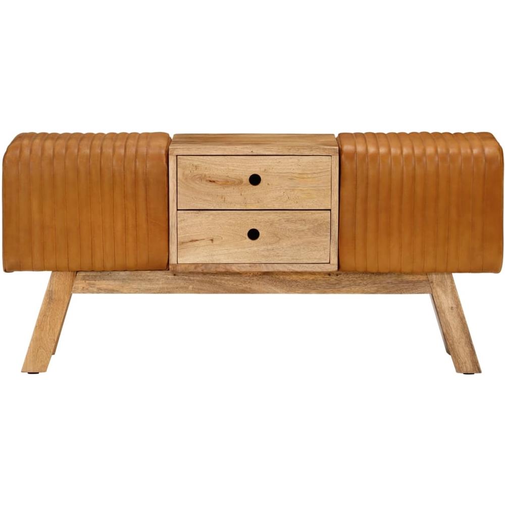 Panca Bok Marrone 107cm Vera Pelle Di Capra E Massello Di Mango - Foto 3