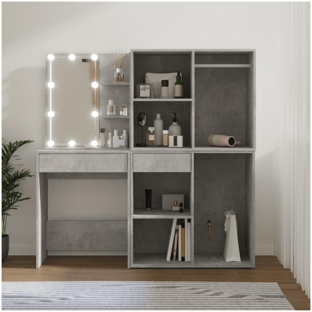 Toeletta Led Con 2 Armadietti Legno Multistrato Grigio Cemento - Foto 1
