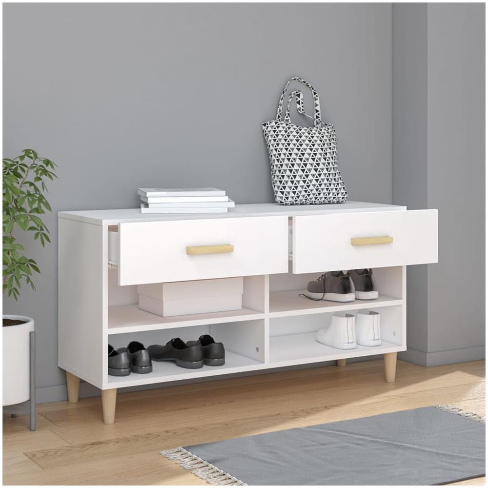 Scarpiera Bianca 102x35x55 Cm In Legno Multistrato - Foto 3
