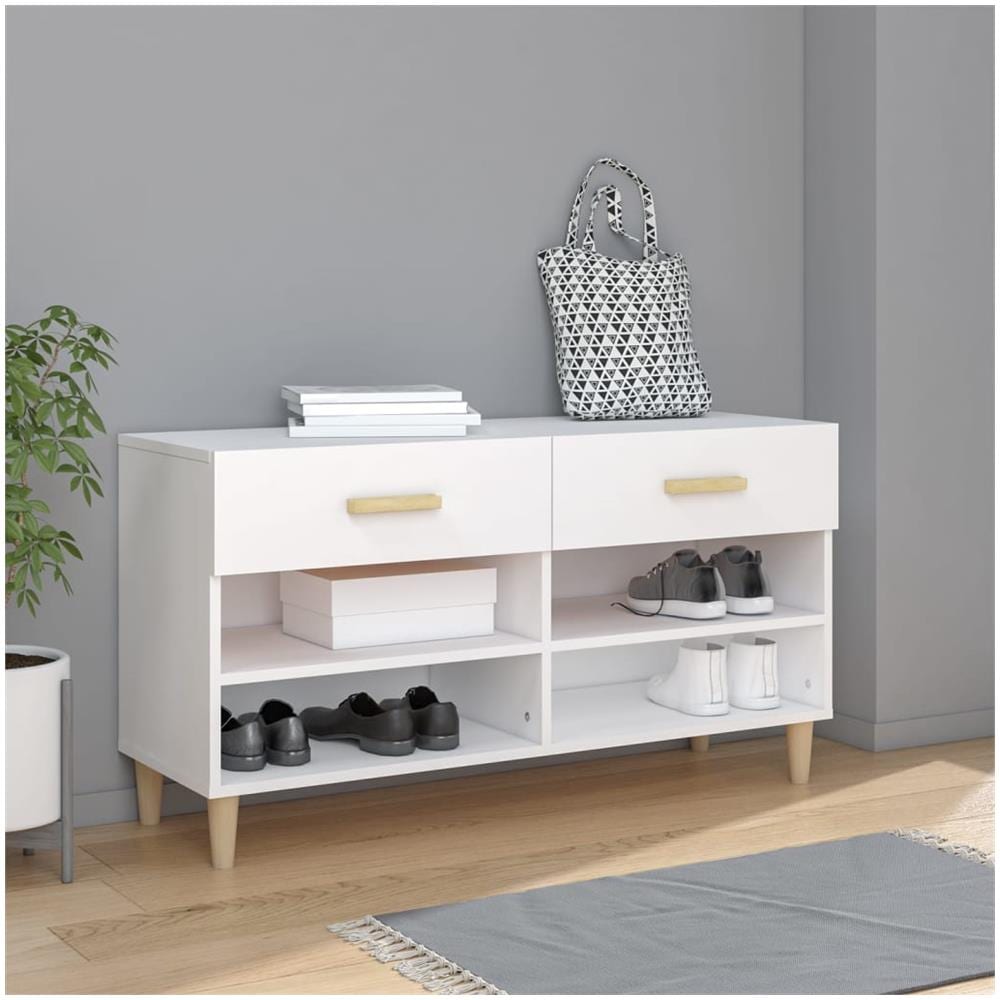 Scarpiera Bianca 102x35x55 Cm In Legno Multistrato - Foto 1