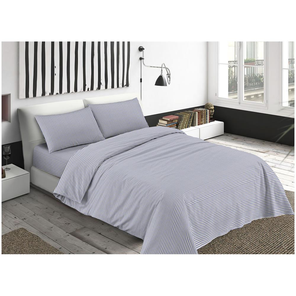 Completo Lenzuola Letto Camera In 100% Cotone Made Italy Vari Disegni Rp 1 Piazza Bastoncino Blu - Foto 1